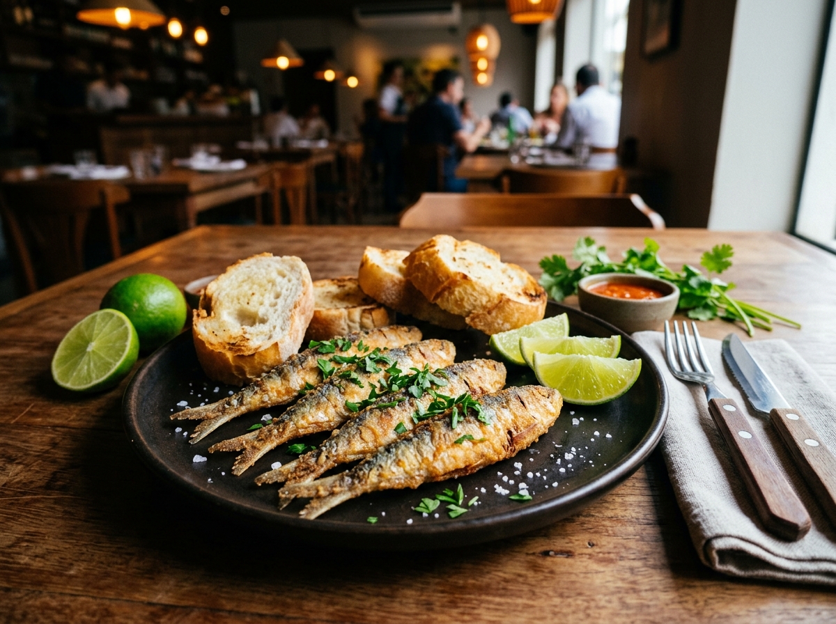 Sardinha Frita com Limão e Pão Francês - receita de sardinha frita com limao e pao frances de boteco caseira pronta para servir