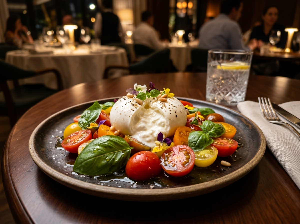 Salada Caprese com Burrata - receita de Salada Caprese com Burrata caseira pronta para servir