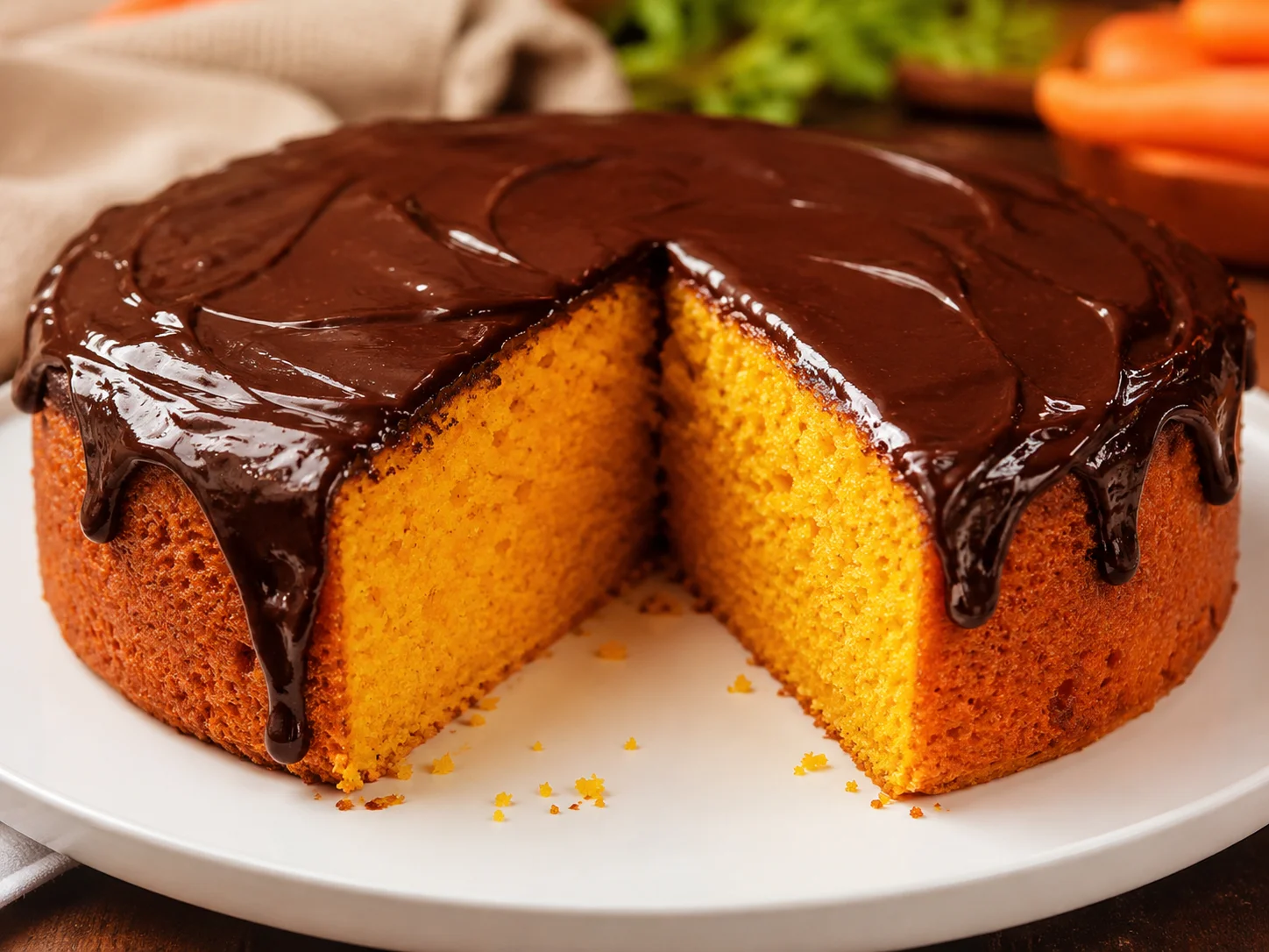 Bolo de Cenoura com Cobertura de Chocolate - receita de bolo de cenoura com cobertura de chocolate caseira pronta para servir