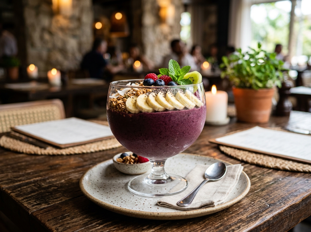 Smoothie de Açaí com Banana e Chia - receita de smoothie de açaí com banana e chia caseira pronta para servir