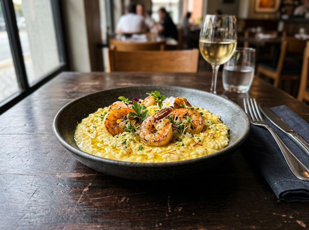 Risoto de Camarão com Açafrão - receita de Risoto de Camarão com Açafrão caseira pronta para servir