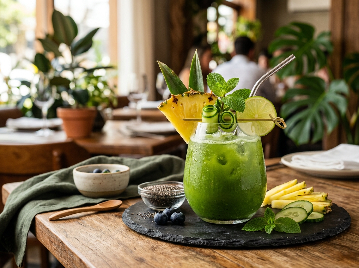 Suco Detox de Abacaxi com Couve e Pepino - receita de suco detox de abacaxi com couve e pepino caseira pronta para servir