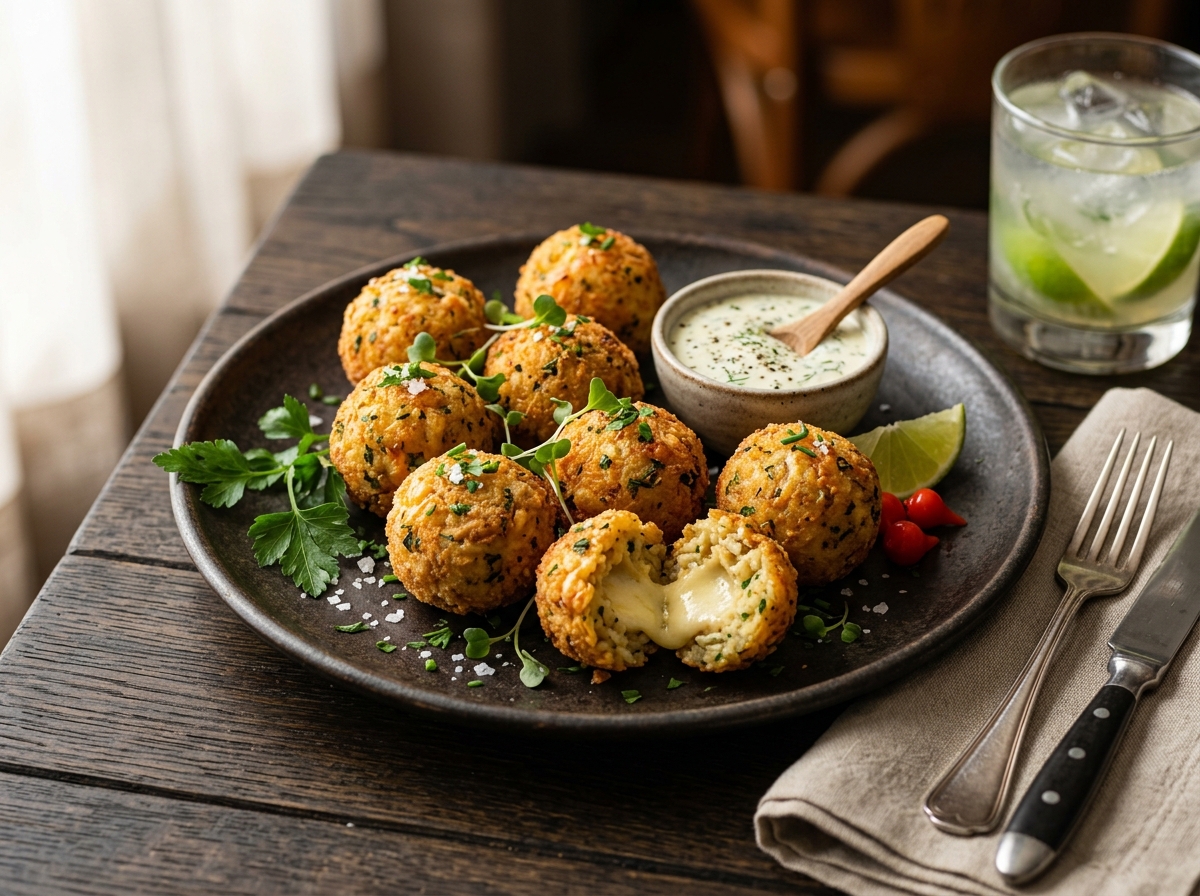 Bolinho de Arroz com Queijo e Ervas na Airfryer - receita de bolinho de arroz com queijo e ervas na airfryer caseira pronta para servir