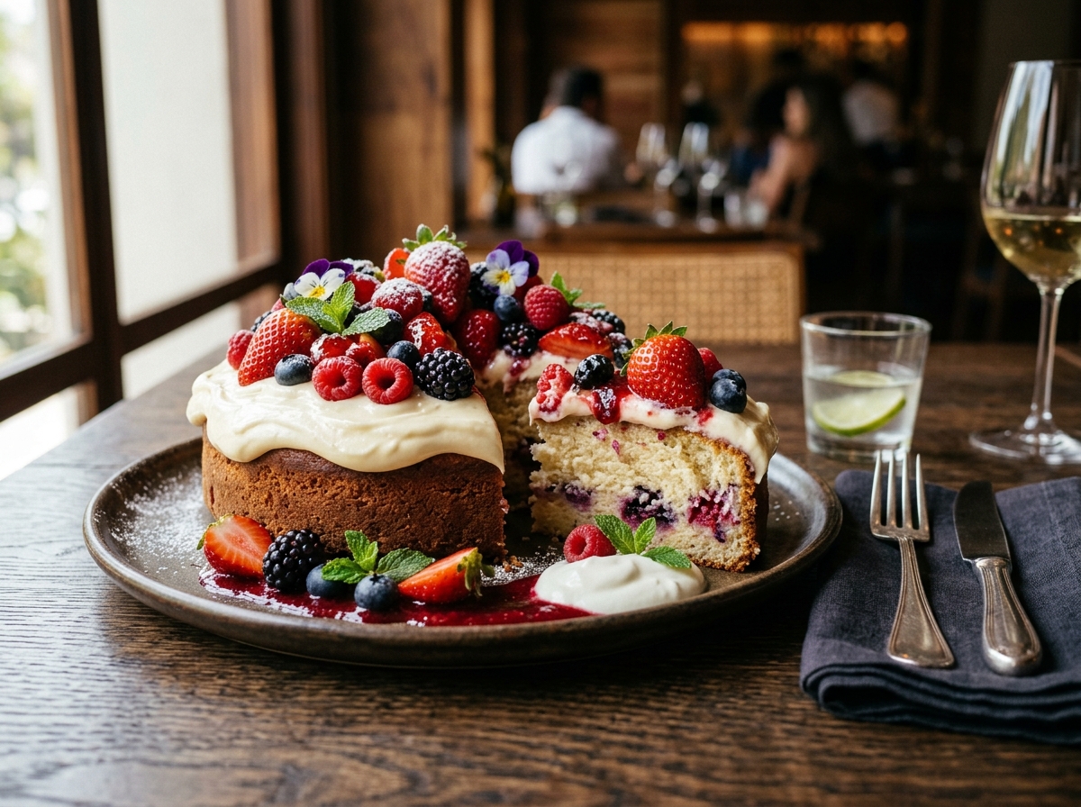 Bolo de Iogurte Grego com Frutas Vermelhas - receita de bolo de iogurte grego com frutas vermelhas caseira pronta para servir