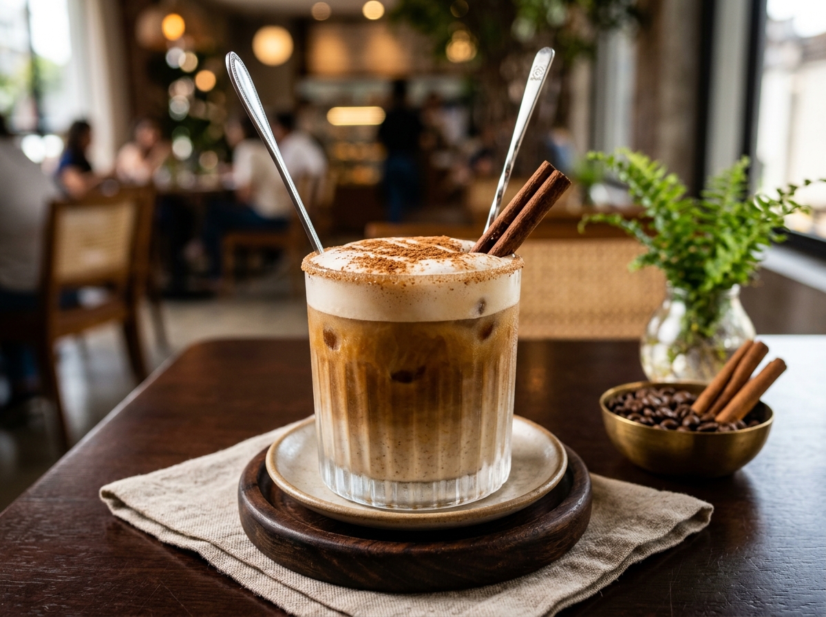 Café Gelado com Leite de Aveia e Canela - receita de café gelado com leite de aveia e canela caseira pronta para servir