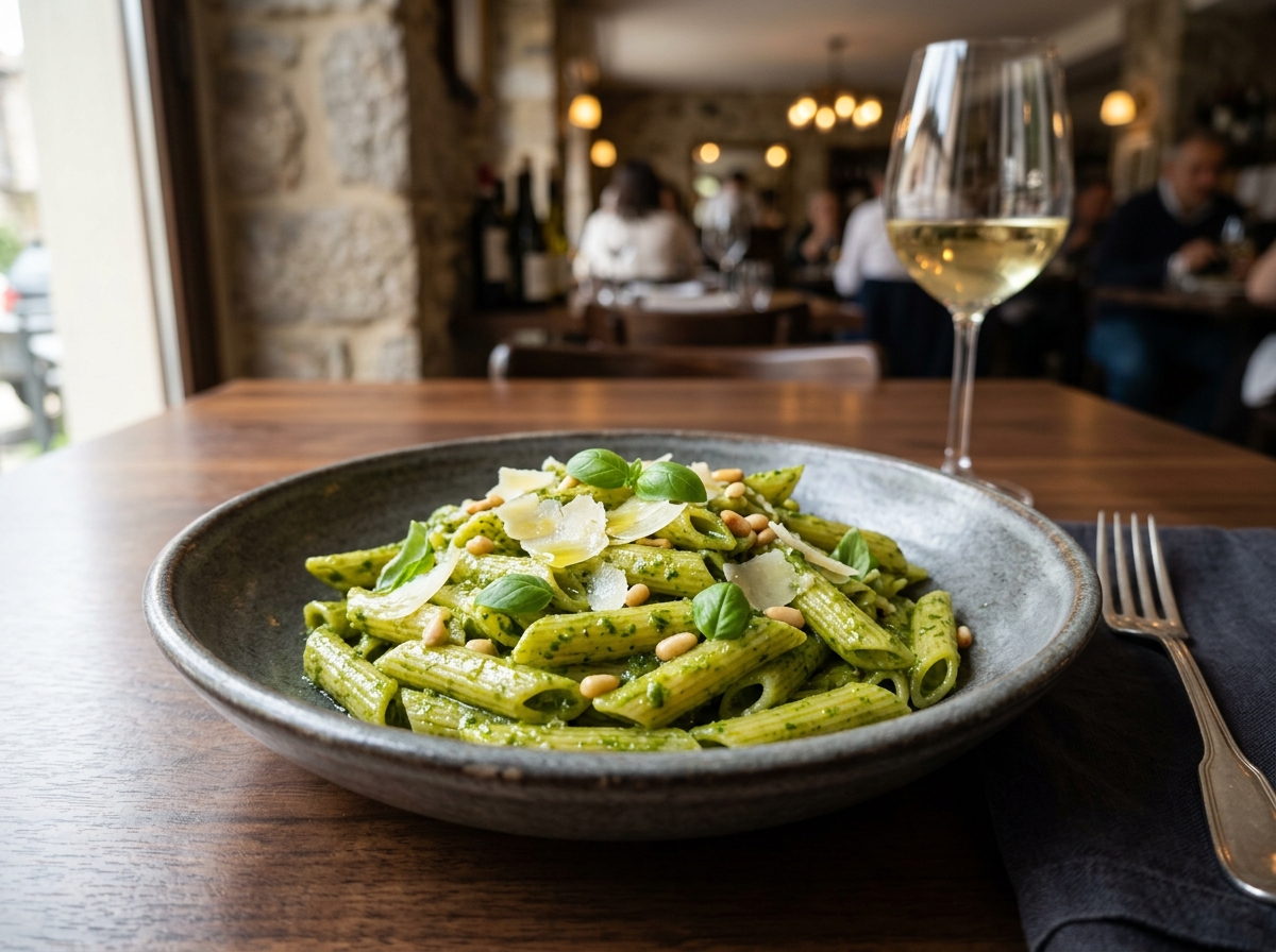 Penne ao Pesto Genovese - receita de Penne ao Pesto Genovese caseira pronta para servir