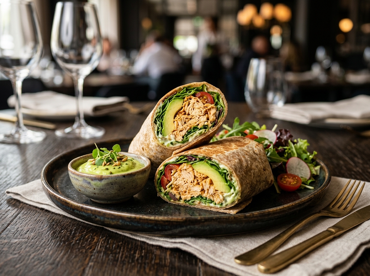 Wrap Integral com Frango Desfiado e Abacate - receita de wrap integral com frango desfiado e abacate caseira pronta para servir