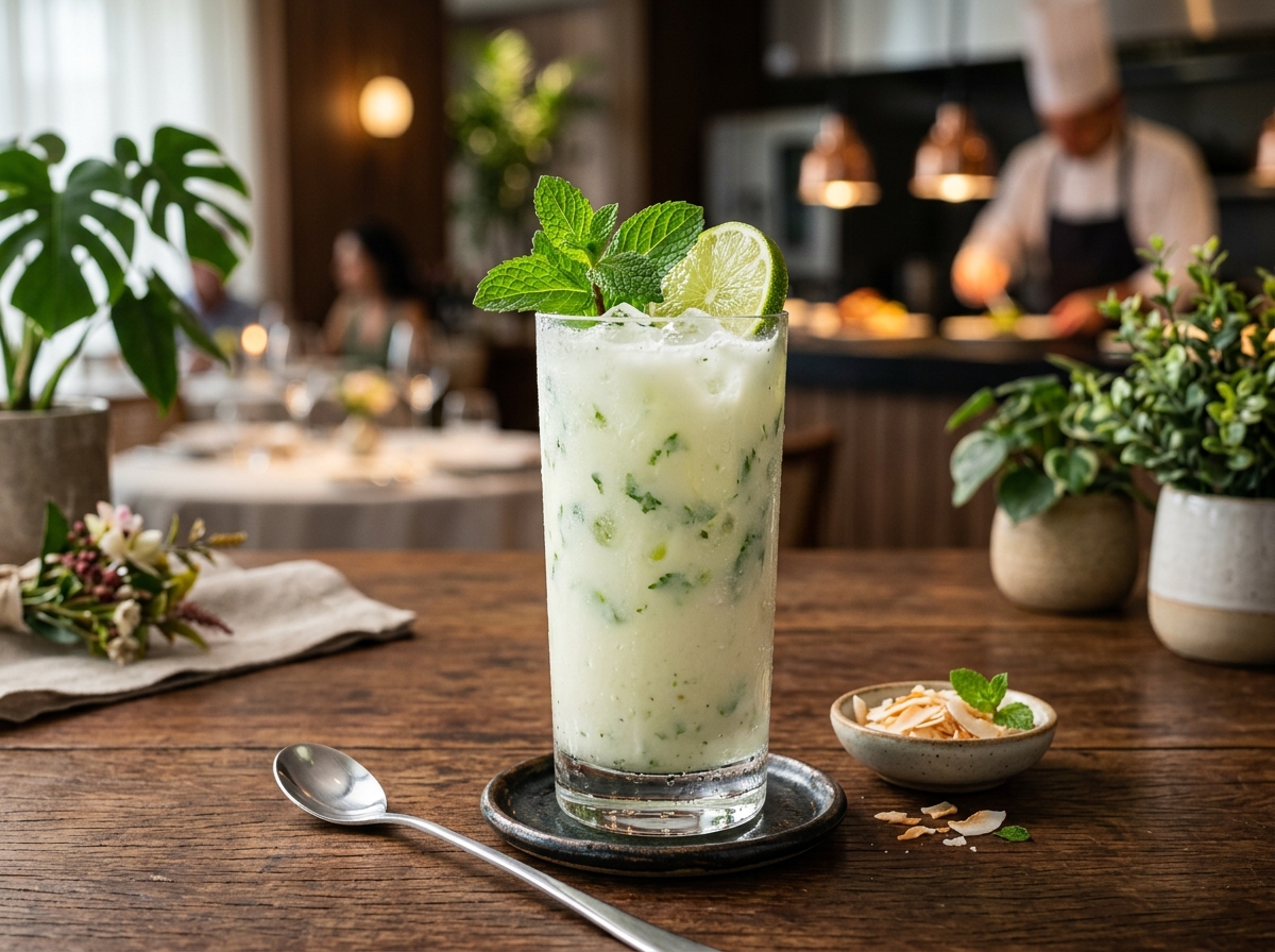 Limonada de Coco Gelada com Hortelã - receita de limonada de coco gelada com hortelã caseira pronta para servir